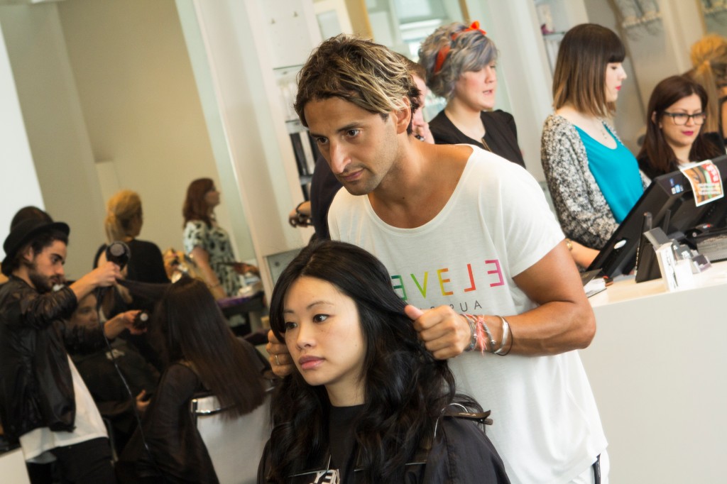 Couturing Beauty Editor, Katherine having her hair done by Eleven Australia Creative Director, Joey Scandizzo