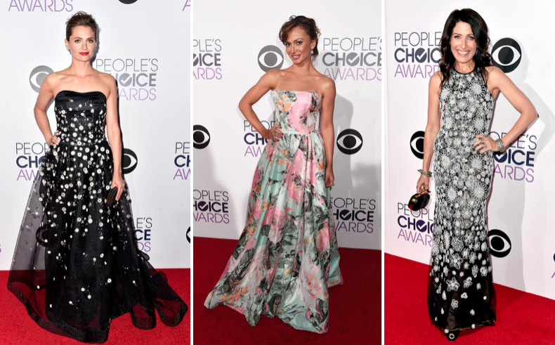 L to R: Stana Katic in Carolina Herrera, Katrina Smirnoff in , Lisa Edelstein in