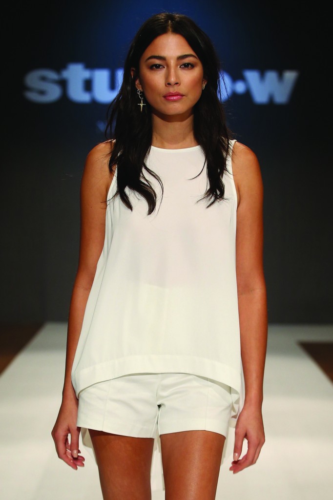 Jessica Gomes showcases designs by Studio.W during the label launch at David Jones Elizabeth Street Store on August 20, 2015 in Sydney, Australia. 