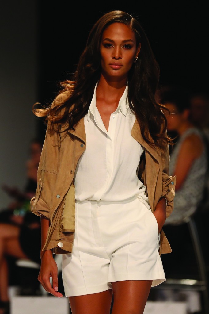  Joan Smalls showcases designs by Studio.W during the label launch at David Jones Elizabeth Street Store on August 20, 2015 in Sydney, Australia.  